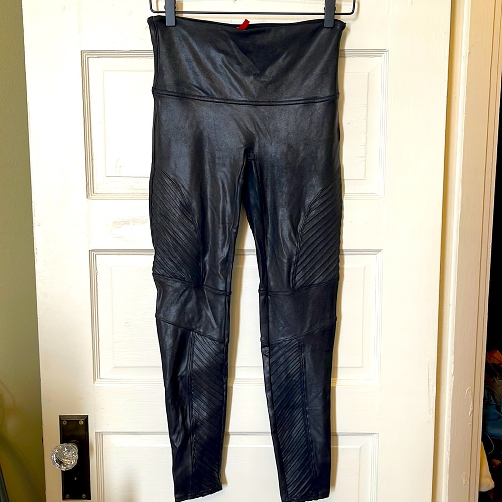 Spanx faux leather moto tights size L